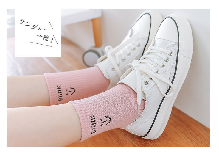 Set 5 đôi Tất cổ cao SMILE style Hàn Quốc nhiều màu