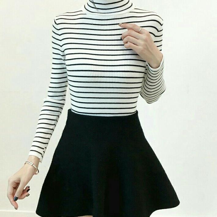 Áo Cổ Cao Sọc Kẻ Nữ