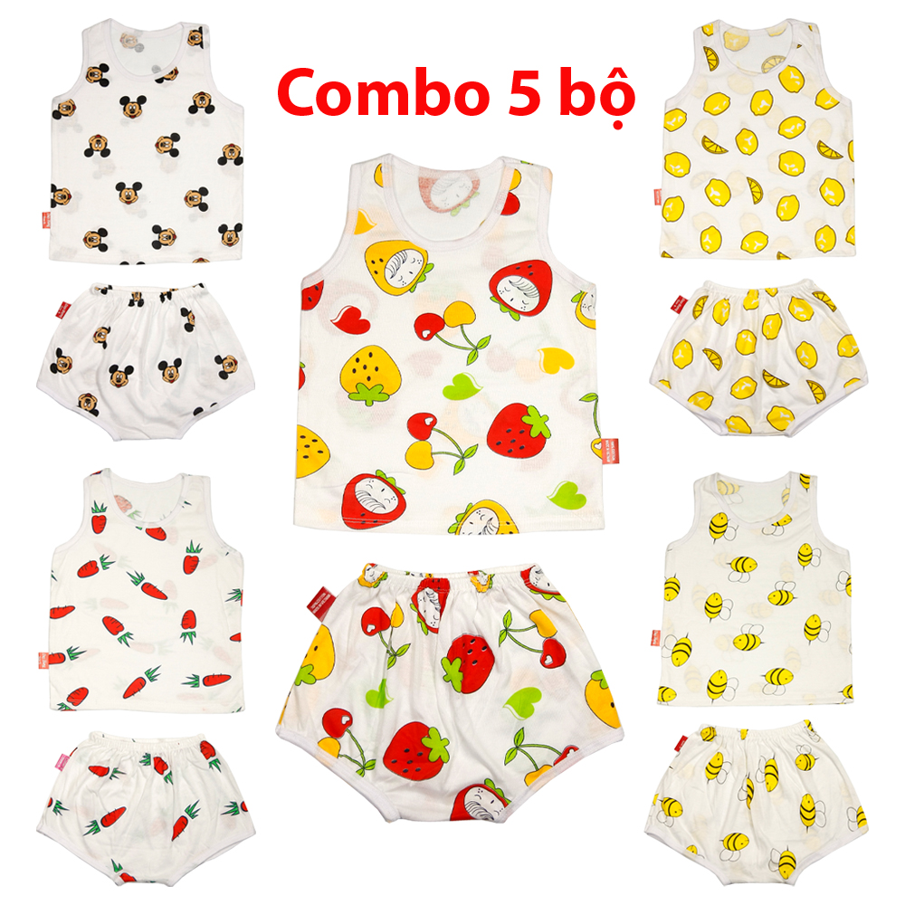 Bộ áo ba lỗ quần Chíp nền trắng in hình ngộ nghĩnh cho bé trai và bé gái từ 4-14kg-BC01KS