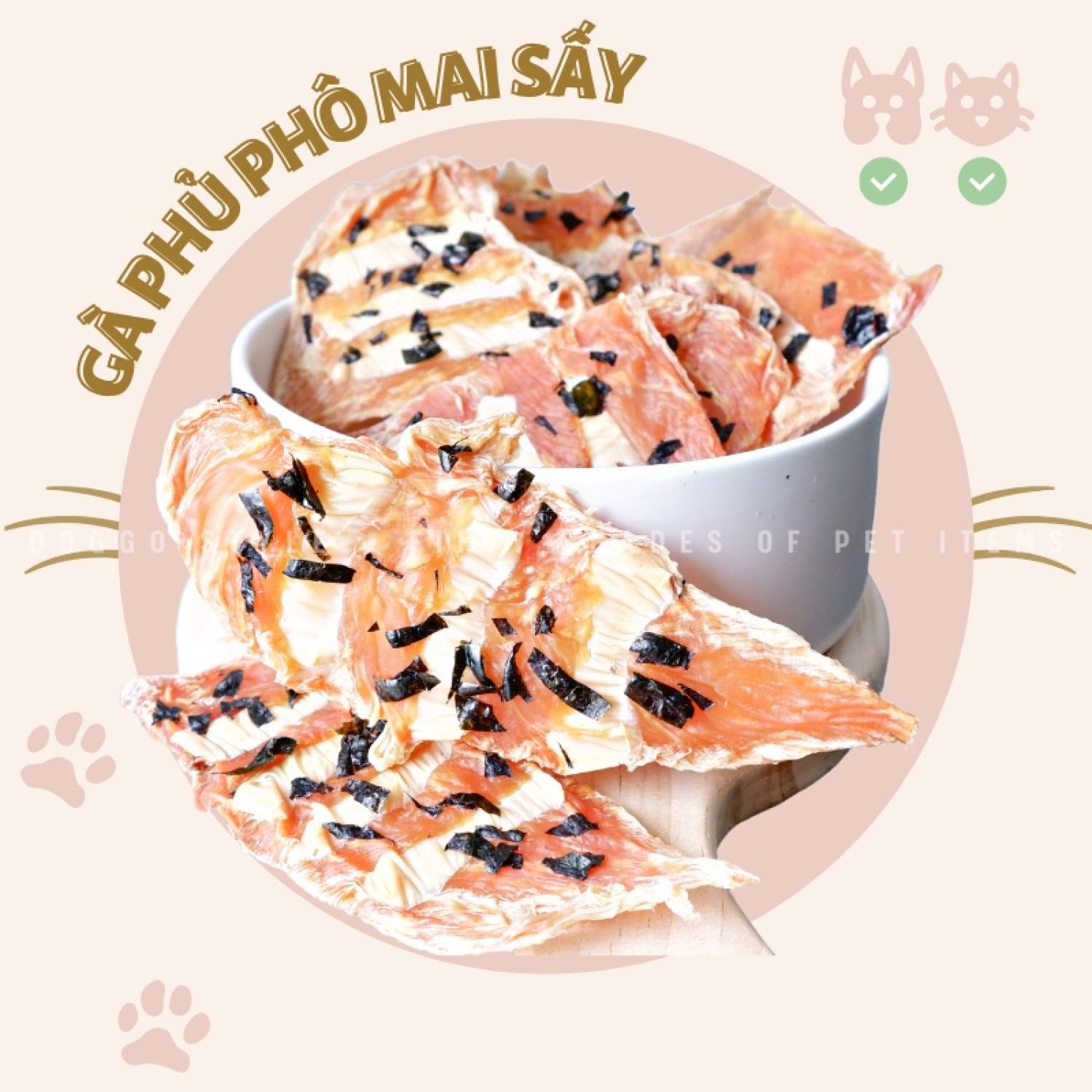 Treat Bánh Thưởng Cho Chó Mèo Phi Lê Gà Phủ Phô Mai và Rong Biển Sấy Khô DOGGO Homemade Không Chất Bảo Quản 50G 100G