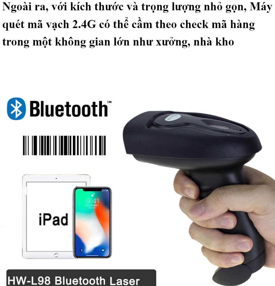 Máy quét mã vạch bluetooth không dây đọc Barcode(1D) Qrcode(3D) connect được cả Điện thoại