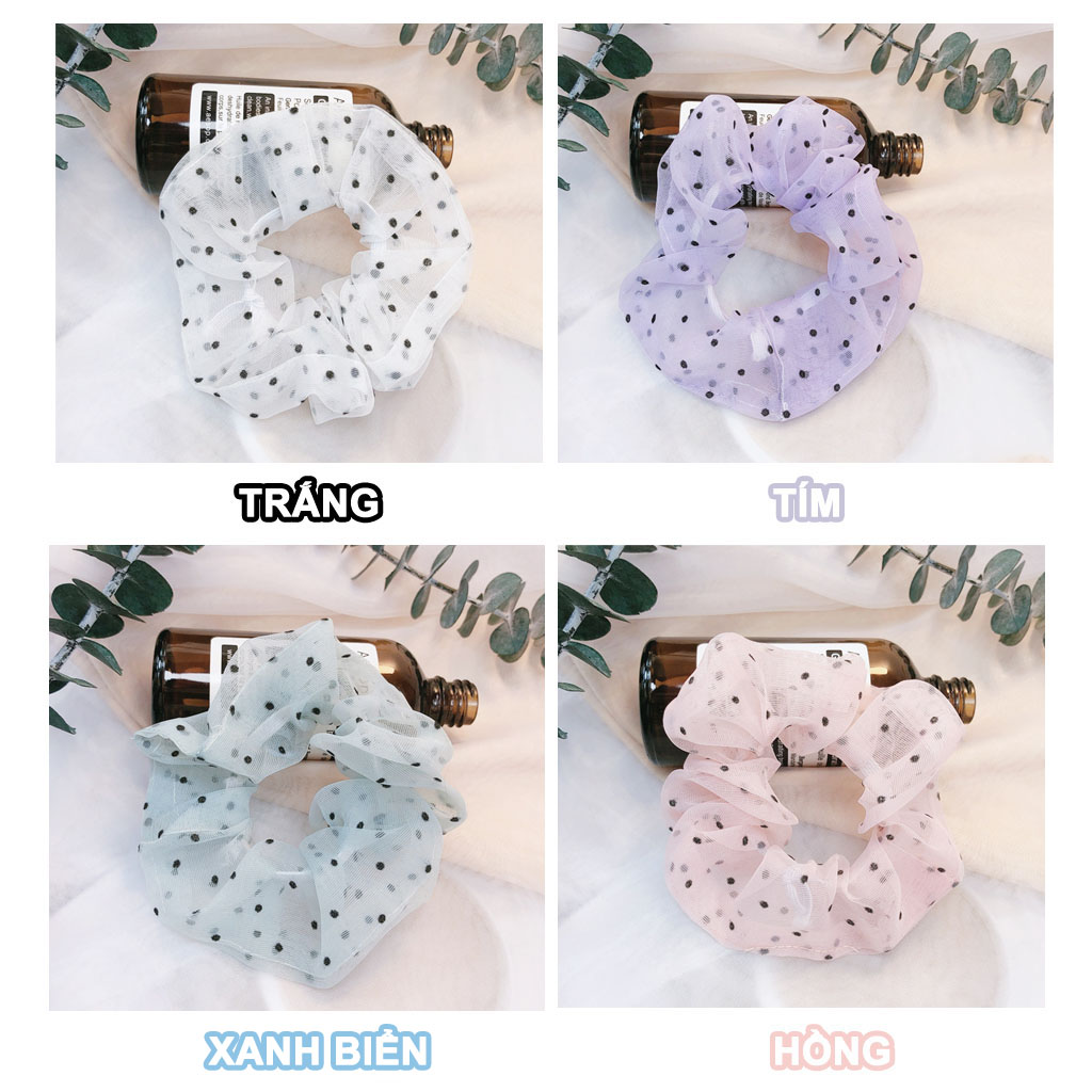 Dây buộc tóc vải Scrunchies chấm bi dễ thương CT51