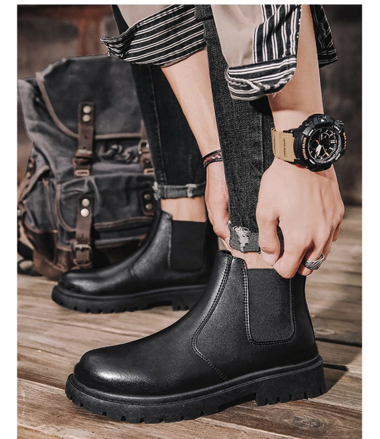 Giày đốc derby chelsea boots mũi tròn, đế cao su chống trơn trượt