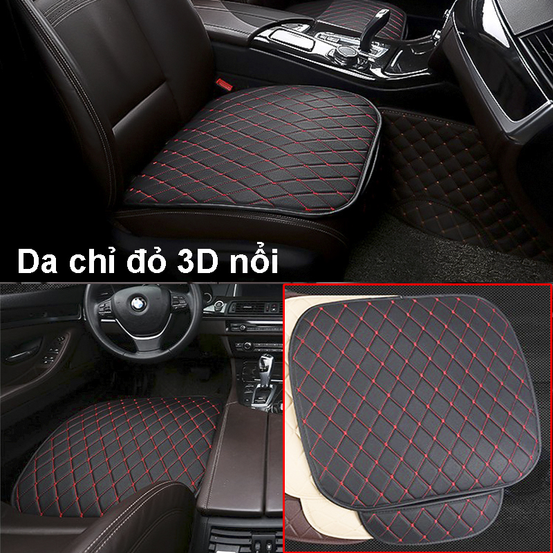 Nệm da lót ghế ngồi xe hơi - 3D chỉ đỏ cao cấp