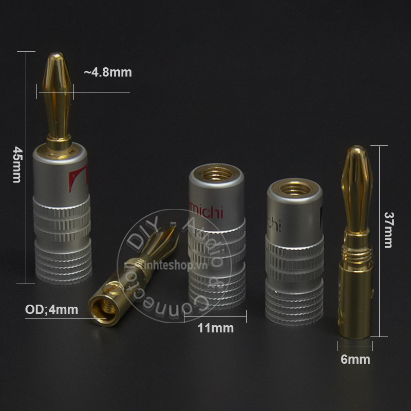 4 chiếc - Jack cắm bắp chuối cho Loa Âm ly mạ vàng 24K OD4mm
