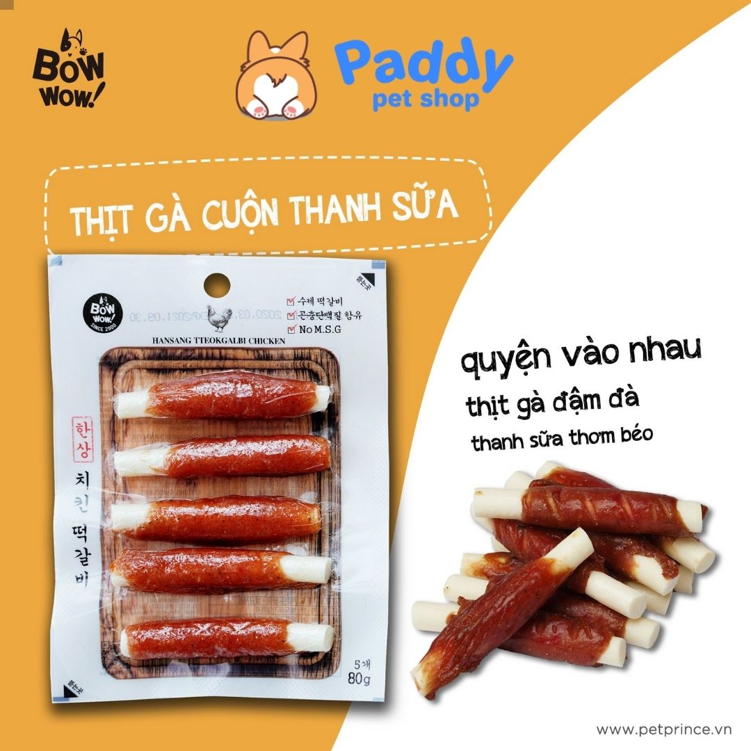 Bánh Thưởng Cho Chó Thịt Cuộn Thanh Sữa BowWow 80g