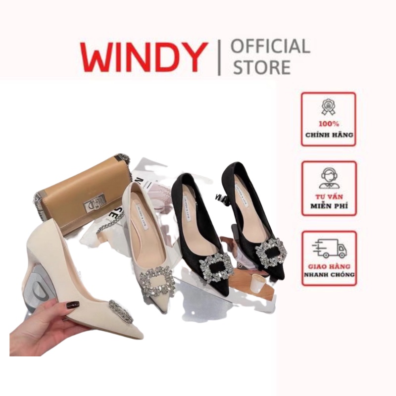 Giày cao gót bít mũi đính đá gót nhọn 8 phân WINDY CG-0617