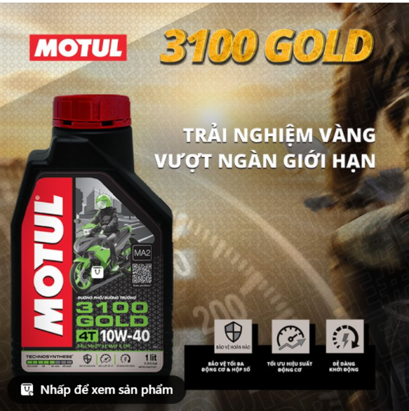 [HCM]Nhớt Motul 3100 Gold 10W40 1L mẫu mới chất lượng cao cấp, dùng cho xe số, xe côn tay, mô tô PKL, xe Exciter, Winner X, Sirus
