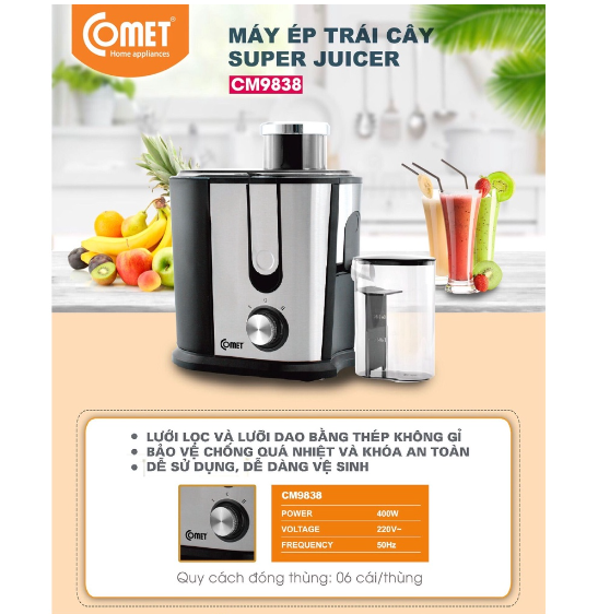 Máy ép trái cây COMET CM9838 - 400W - Thân INOX