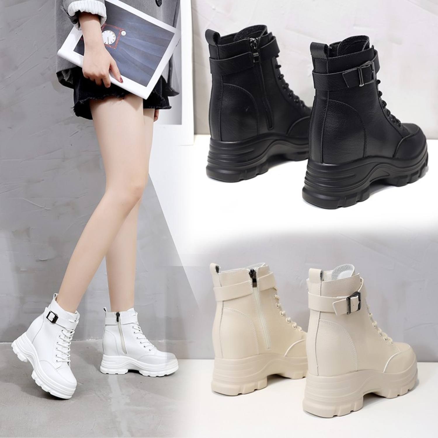 [Độn đế 9cm hàng cao cấp ] Giày nữ Boots bốt độn đế siêu nhẹ phong cách Hàn Quốc