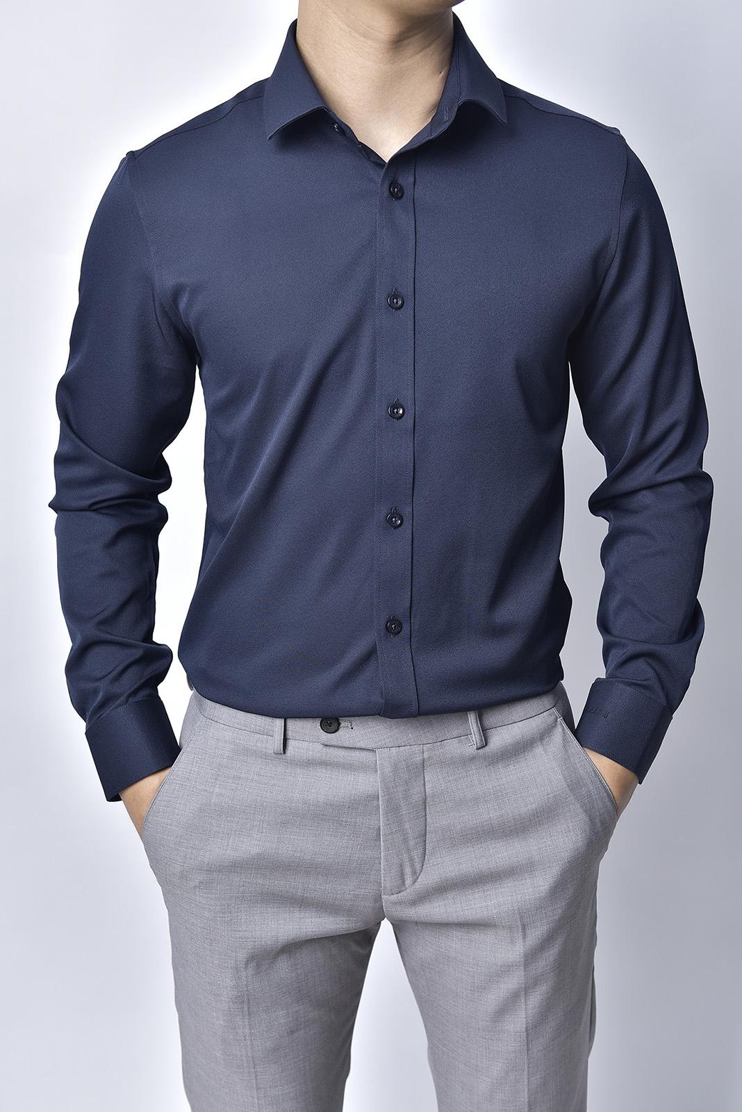 [HCM]ÁO SƠ MI NAM CÔNG SỞ, ÁO SƠ MI NAM HÀN QUỐC NÚT GÀI TAY DÀI  VẢI KATE LỤA MỊN THOÁNG MÁT THẤM HÚT MỒ HÔI TỐT  (TỪ 35-95KG - MÀU XANH ĐEN)