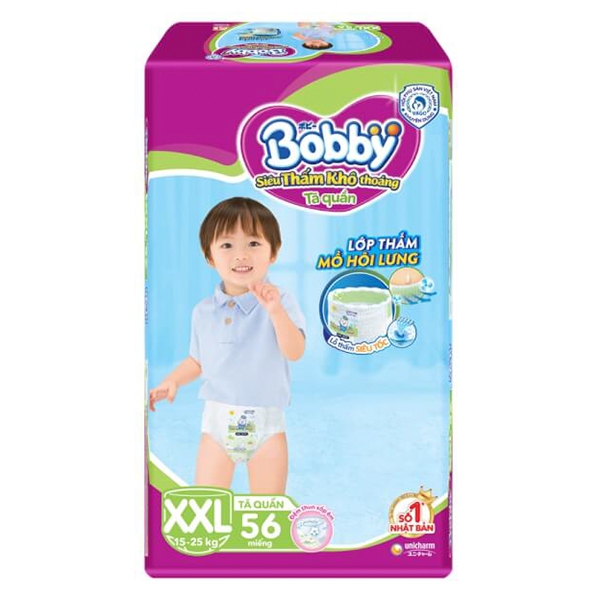 [Free ship] Bỉm tã quần Bobby XXL 56 miếng (trên 16kg)