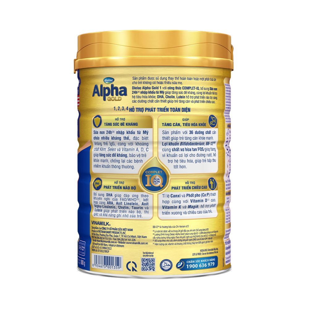 [Date 8.2025] Sữa Bột Dielac Alpha Gold 1 Lon 800g (Cho Trẻ Từ 0 - 6 Tháng)