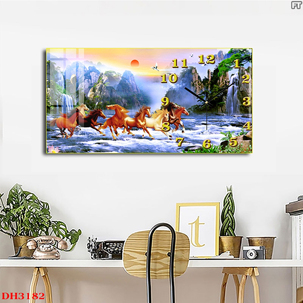 Tranh Đồng Hồ Treo Tường Tráng Gương Mã Đáo Thành Công