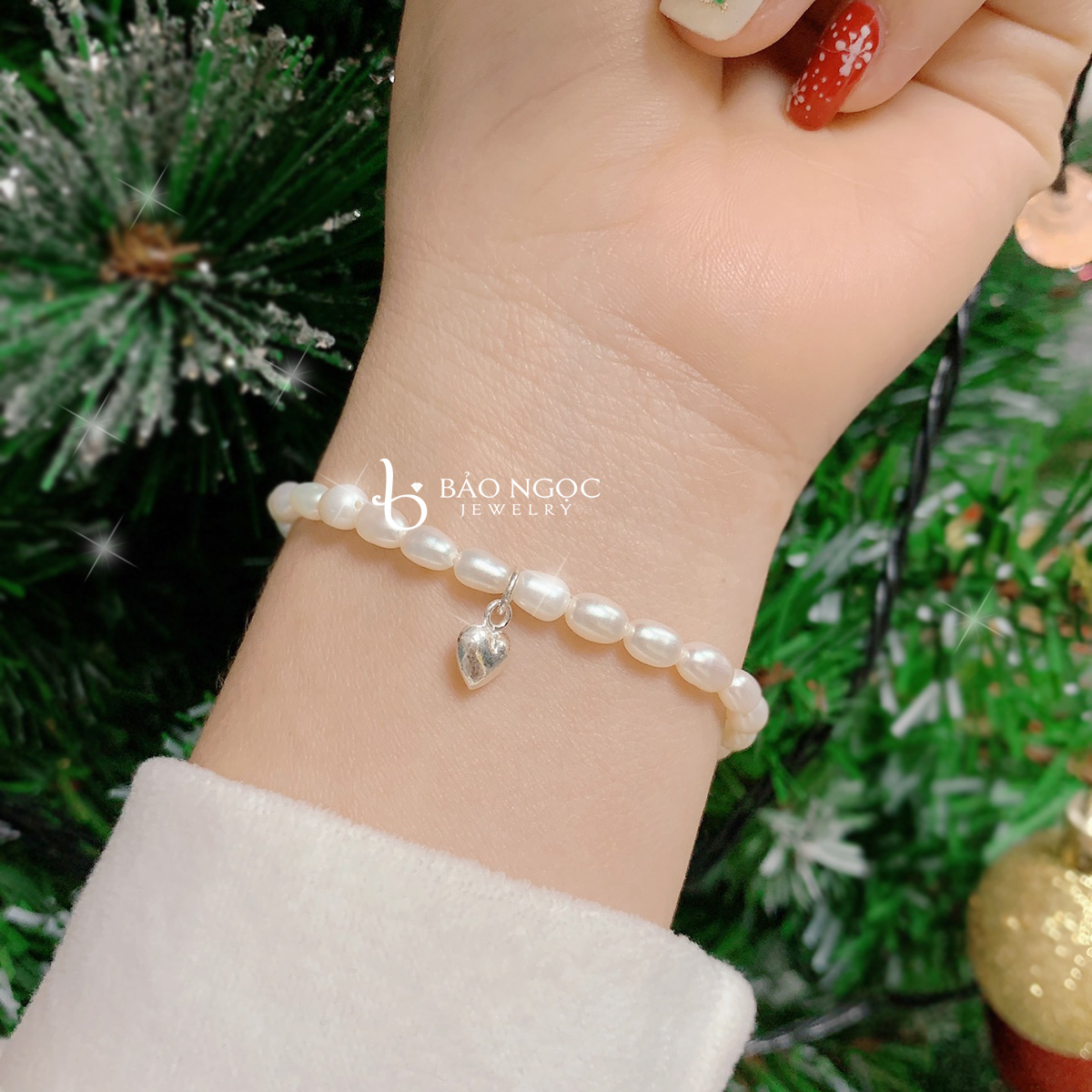 Lắc ngọc trai mix charm bạc trái tim yêu thương - lt2797 - bảo ngọc jewelry