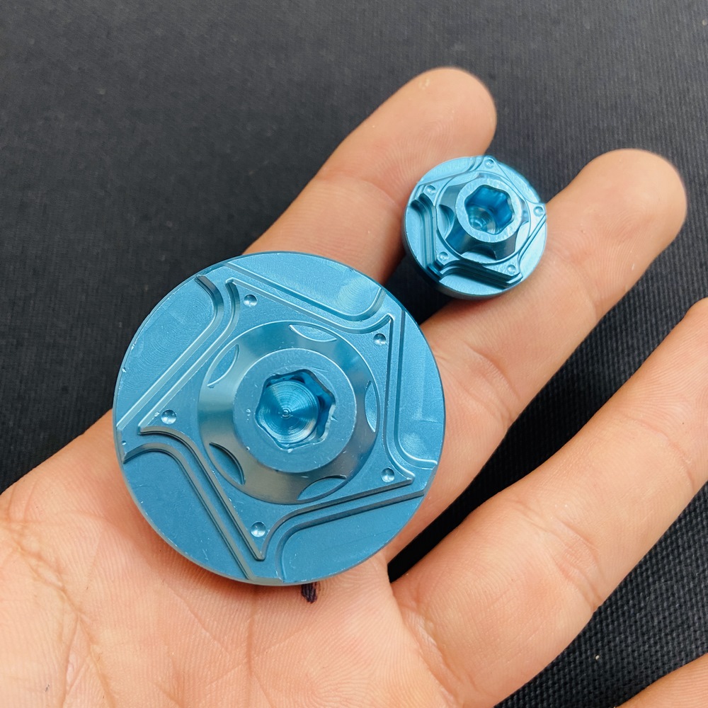 Bộ ốc mâm đề, ốc mâm lửa xe máy trang trí xe kiểu phi tiêu xoáy 2 tầng gắn các dòng xe YAMAHA (màu xanh lam)