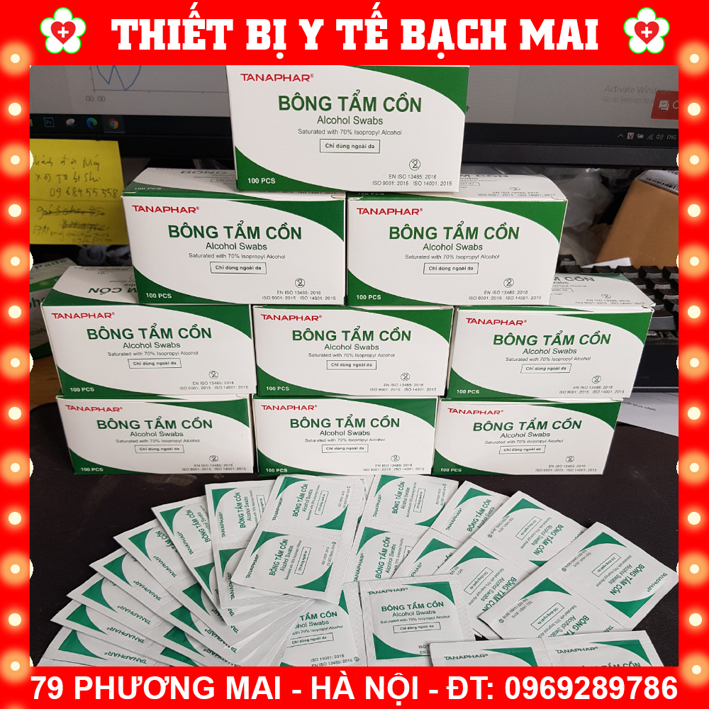 Bông Tẩm Cồn TANAPHAR - Gạc Tẩm Cồn Alcohol Swabs [Hộp 100 Miếng]