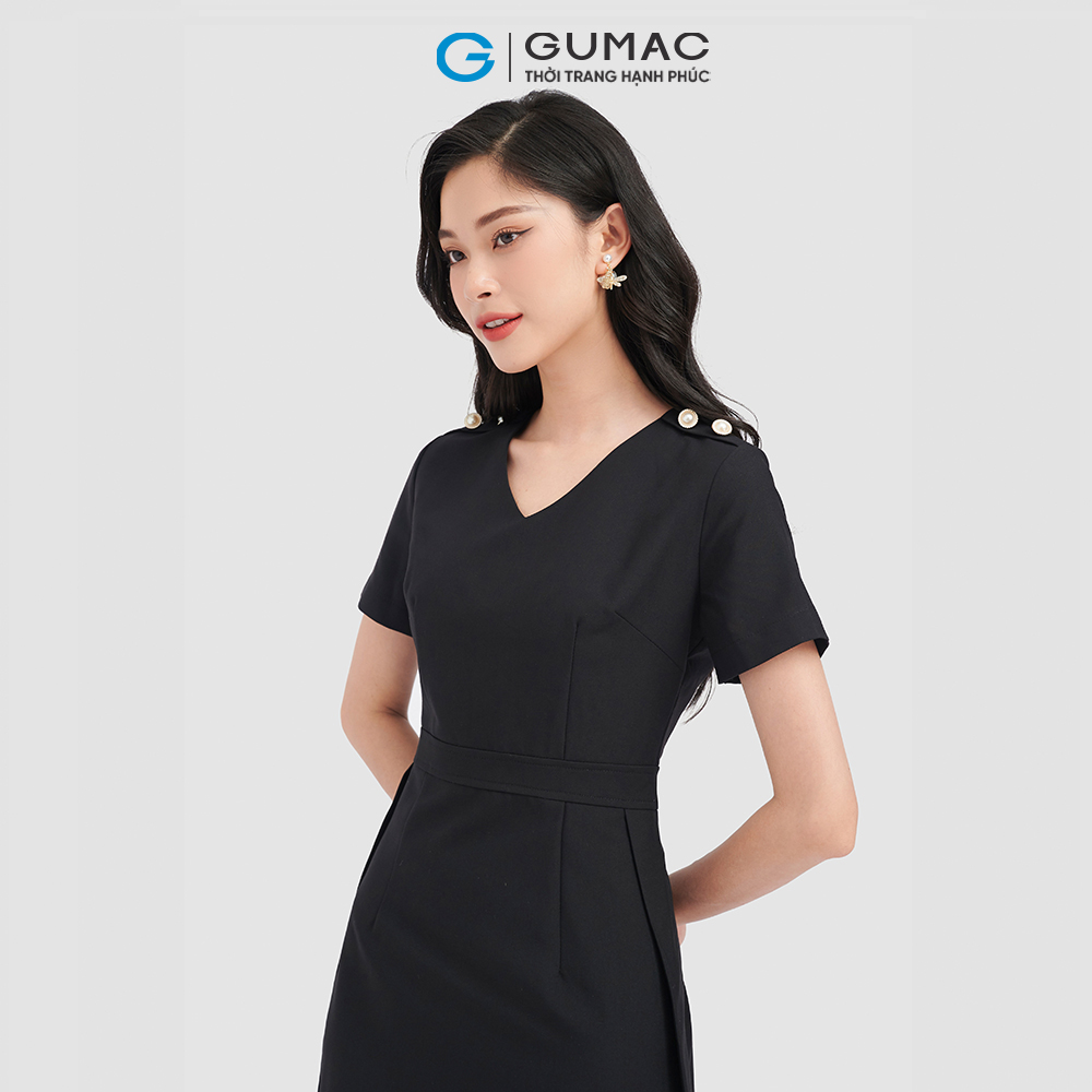 Đầm form A GUMAC, đầm rã eo phối nút LD0916