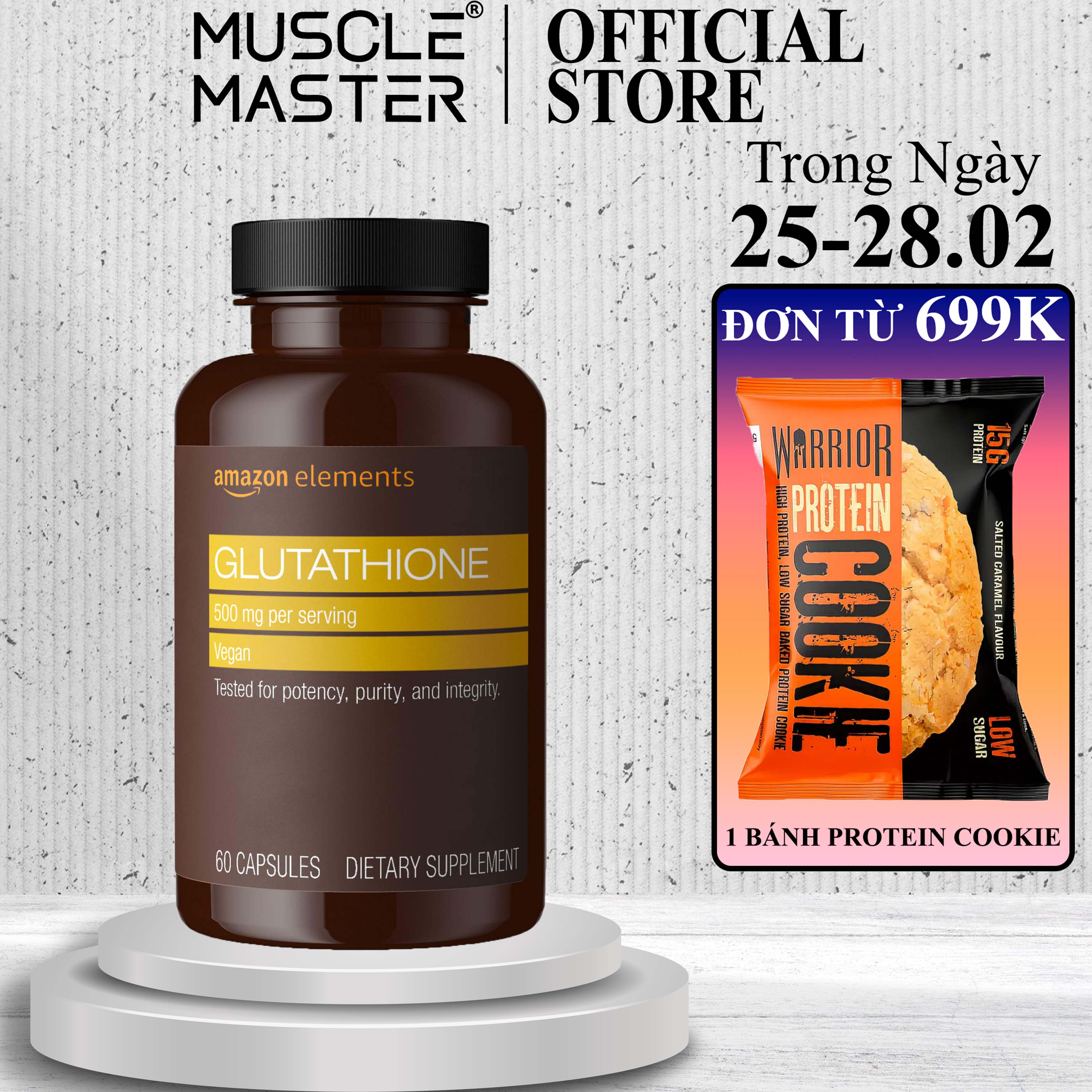 Viên Uống Hỗ Trợ Trắng Da Amazon Elements Glutathione 500mg 60 Viên