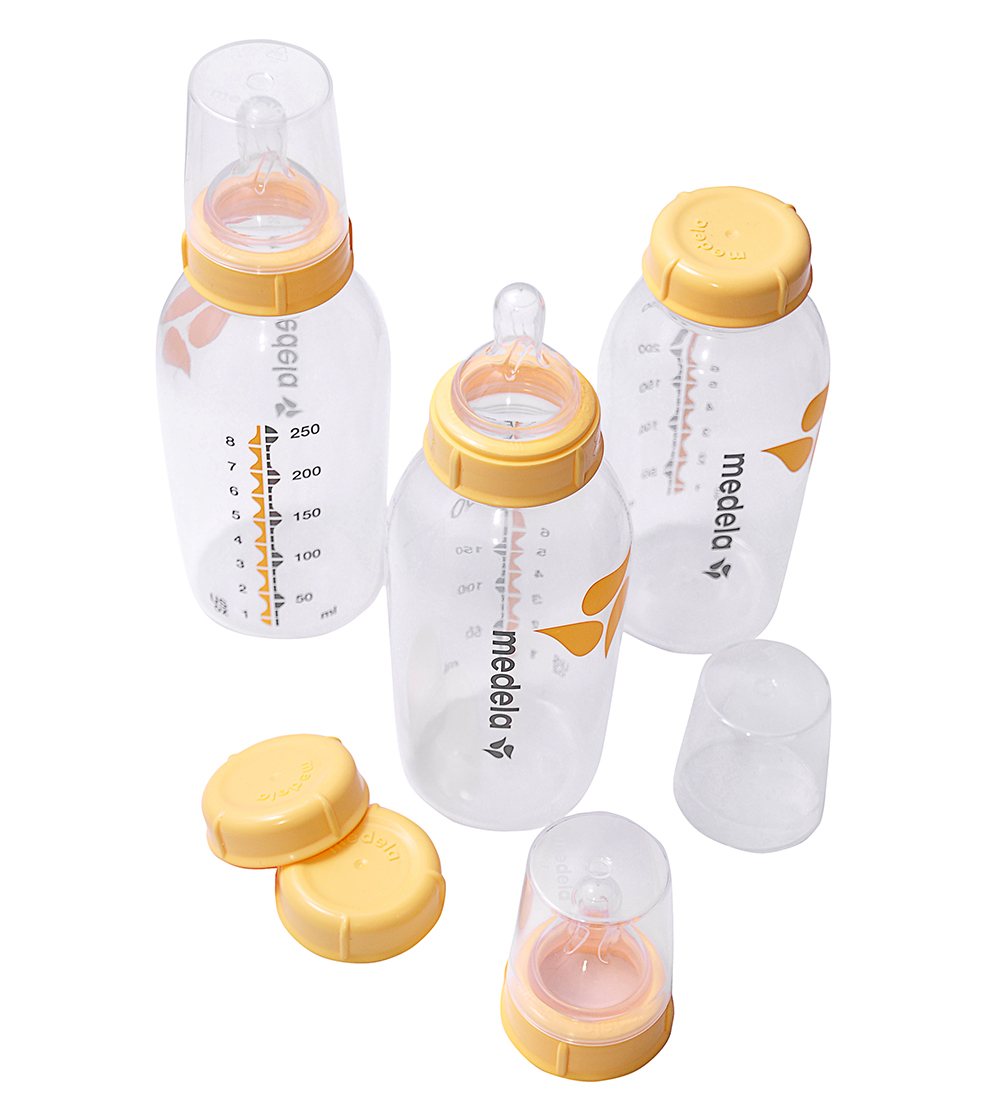 (Lớn-250ml)Bình Trữ Sữa Medela 250ml Kèm Nắp/Núm Ti(Tách Lẻ Từ Hộp 3 Bình)