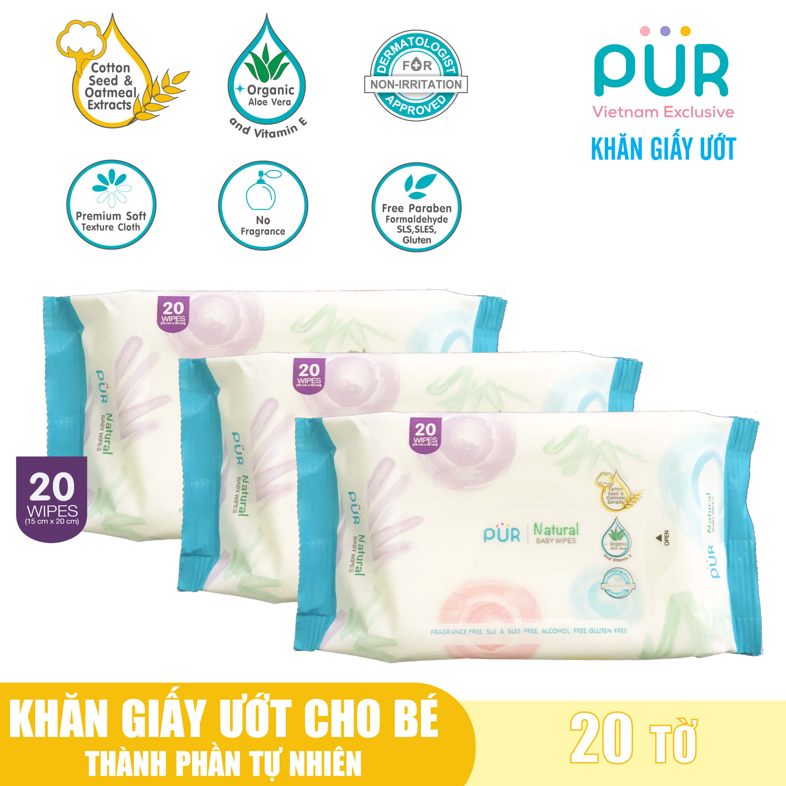 Combo 6 gói khăn ướt Pur loại 20 tờ