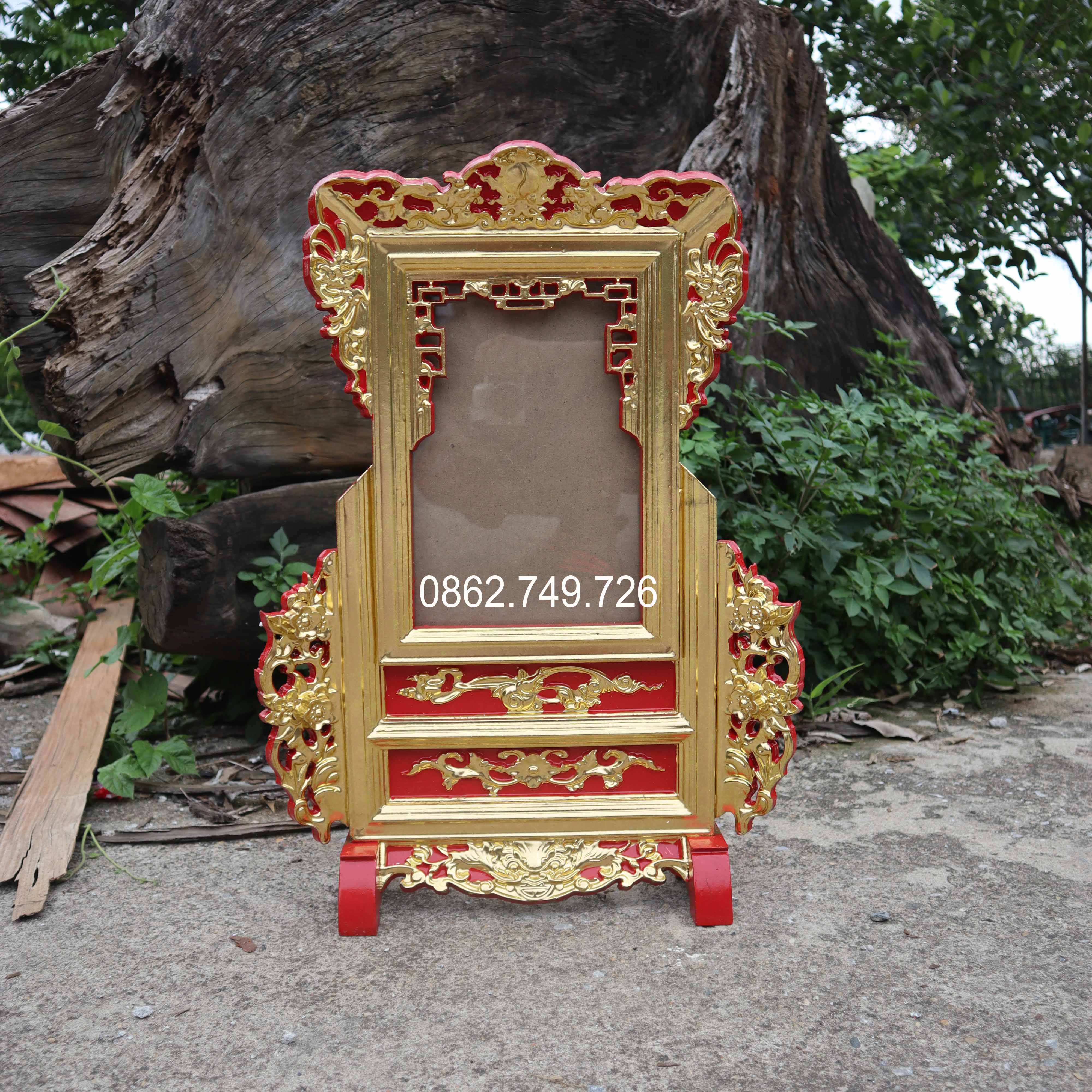 Khung hình chiện mai gỗ mít sơn son thếp vàng đẹp 2 cỡ ảnh thờ