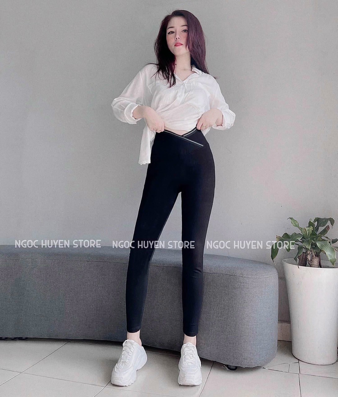 Quần legging dáng dài ôm sát, cạp cao đan chéo siêu tôn dáng, chất vải mịn, không bai xù $^%$cw