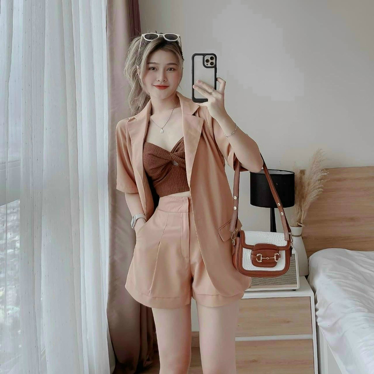 Set đồ nữ áo vest kiểu kèm quần ngắn chất for lót gân cao cấp cực sang chảnh dxs