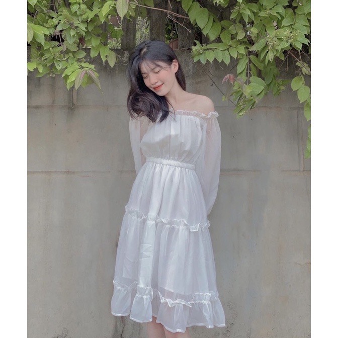 Váy maxi trắng voan lụa tiểu thư bánh bèo dài quá đầu gối | Shopee Việt Nam