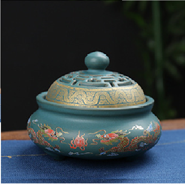 Lư xông trầm bầu xanh RỒNG cao cấp 11.7cm(có lót chống cháy)- thiền định, yoga, .....