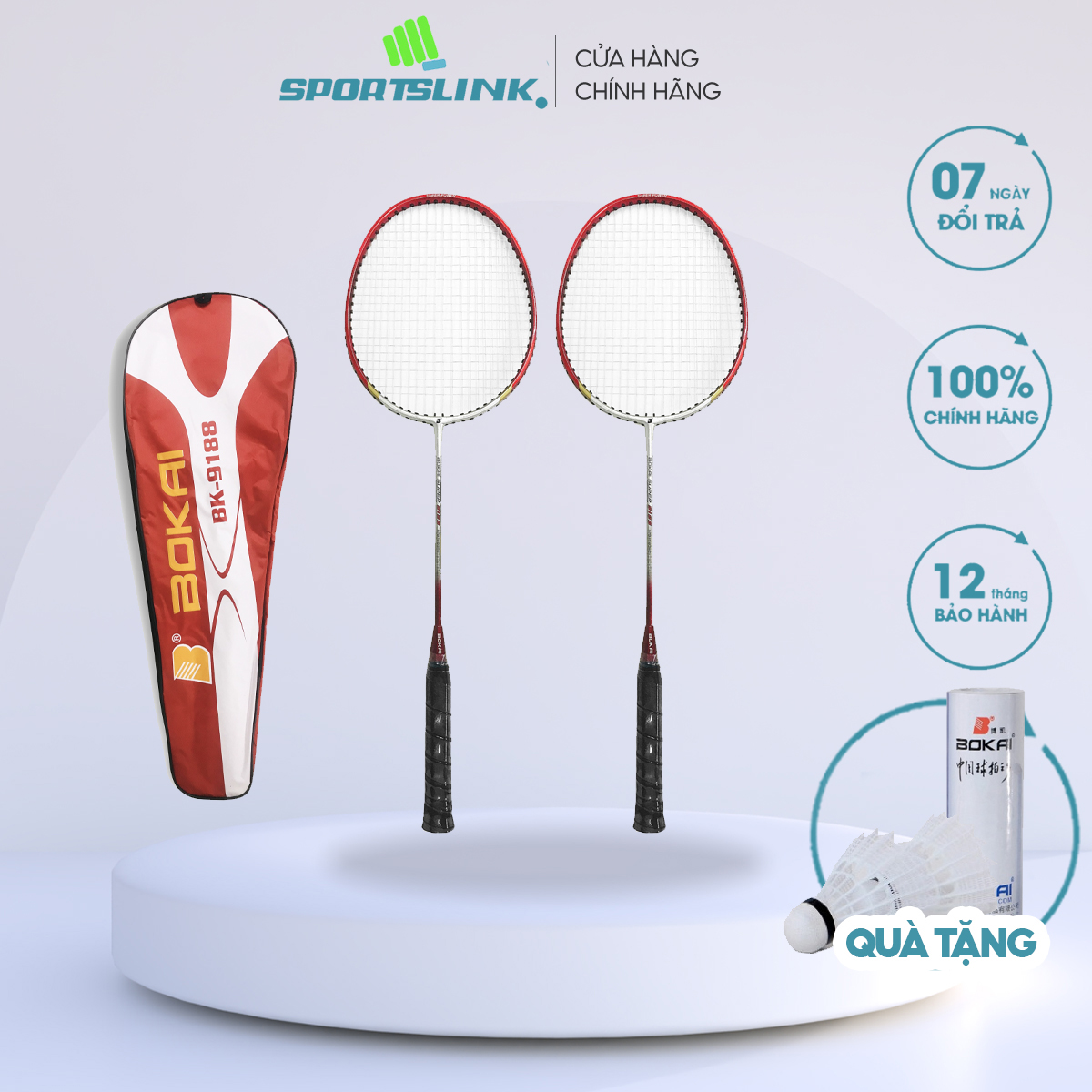 Cặp vợt cầu lông dây cước Bokai BK-9188  [TẶNG KÈM 3 QUẢ CẦU]