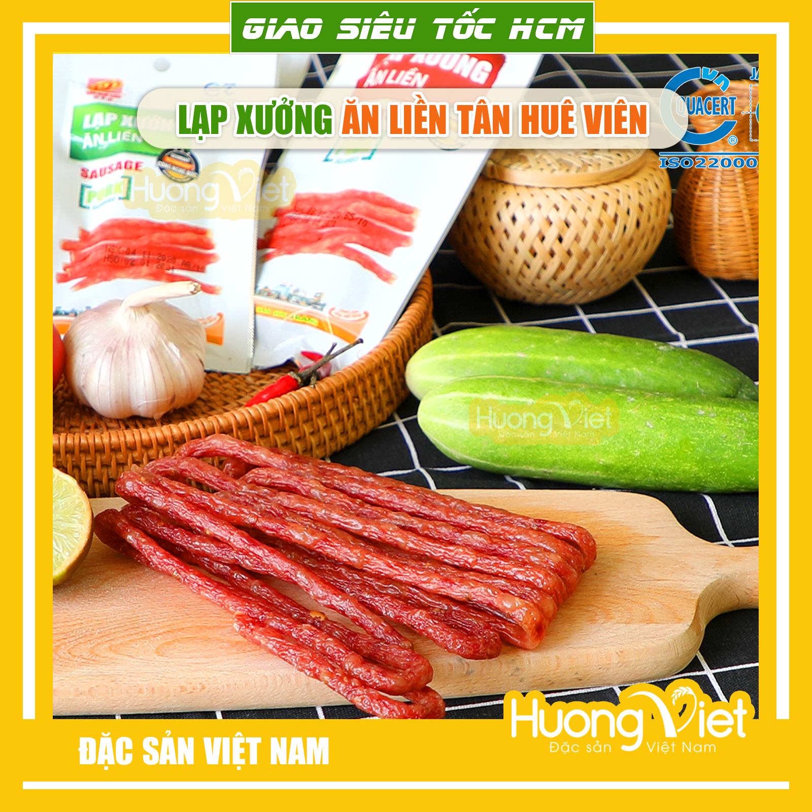 Lạp Xưởng ăn liền Tân Huê Viên túi 75g lạp xưởng ăn ngay không cần chế biến lạp xưởng Sóc Trăng ăn vặt Sài gòn