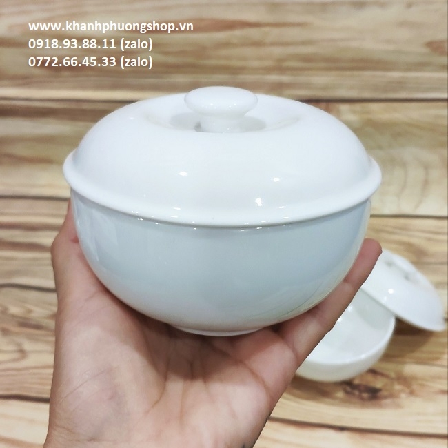 Thố đựng súp sứ trắng Minh Long - thố đựng súp sứ trắng