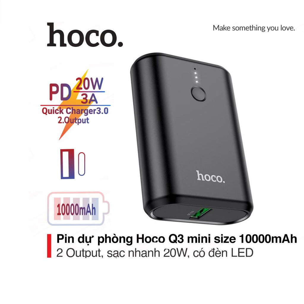 Pin dự phòng Hoco Q3 sạc nhanh PD20W/3A đèn LED báo pin tích hợp 2 cổng USB/Type-C dung lượng 10000mAh