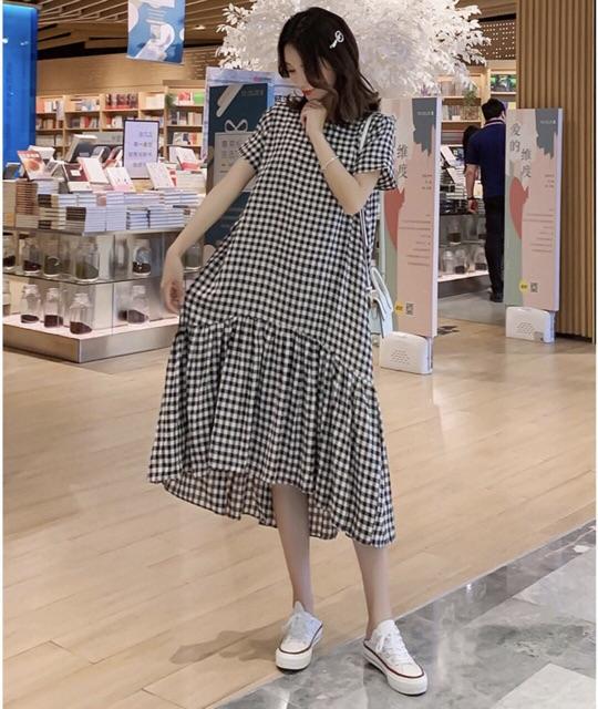 [HCM]Đầm caro đuôi cá lệch tà