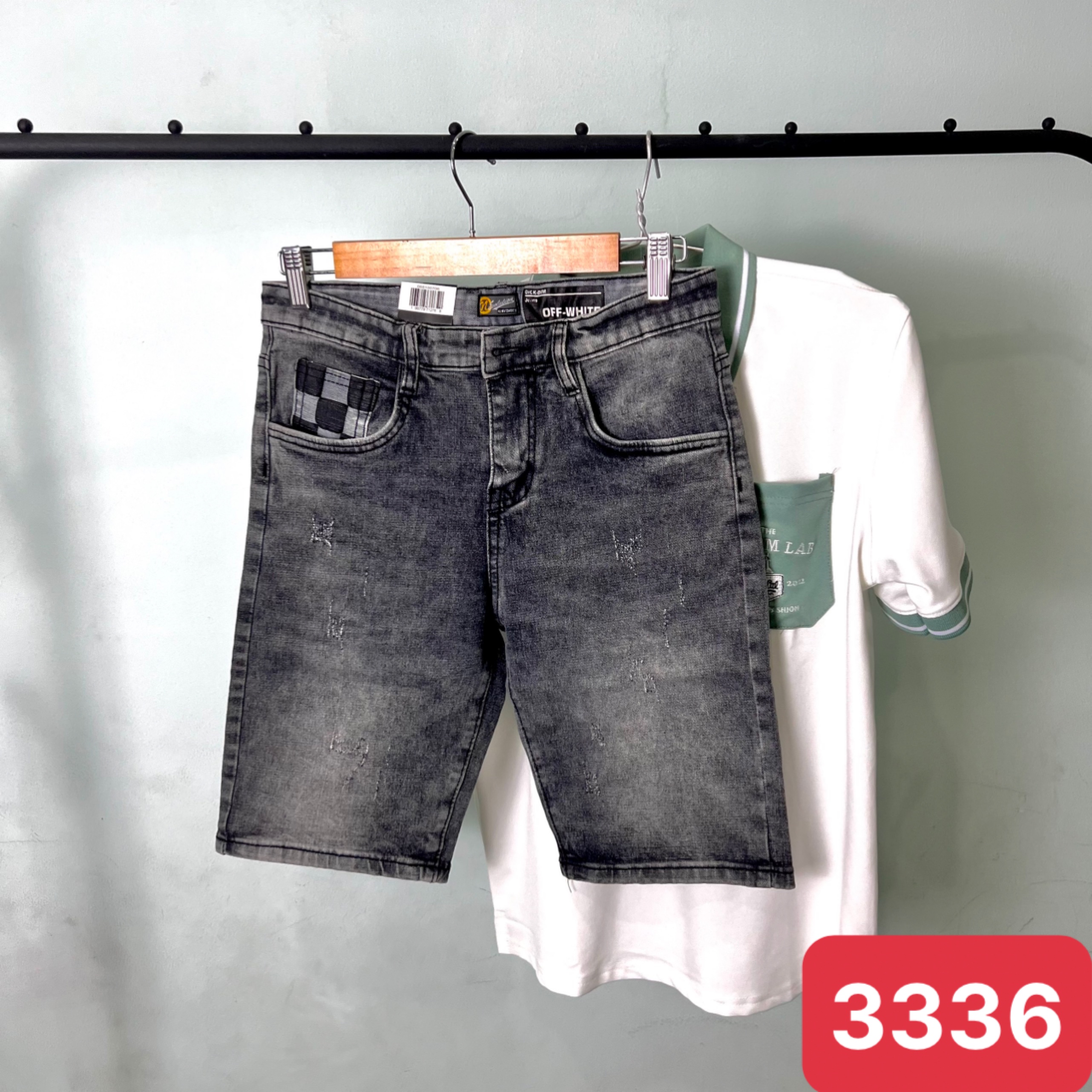 Quần short jean nam rách kiểu cao cấp màu đen king168 sjna3336