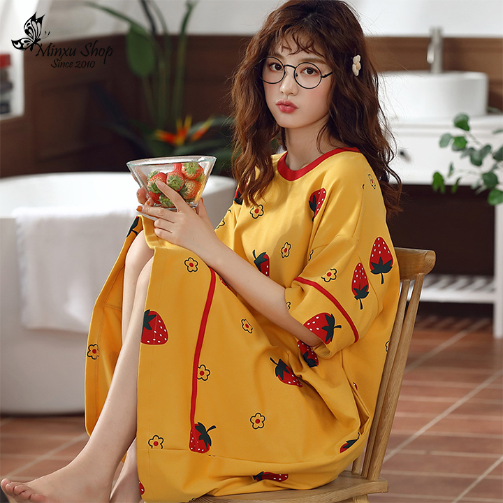 Váy Đầm Ngủ, Váy Mặc Nhà Dáng Suông Cotton Mùa Hè Rộng Rãi Thoáng Mát - Phong Cách Hàn Quốc Mã V17-V32
