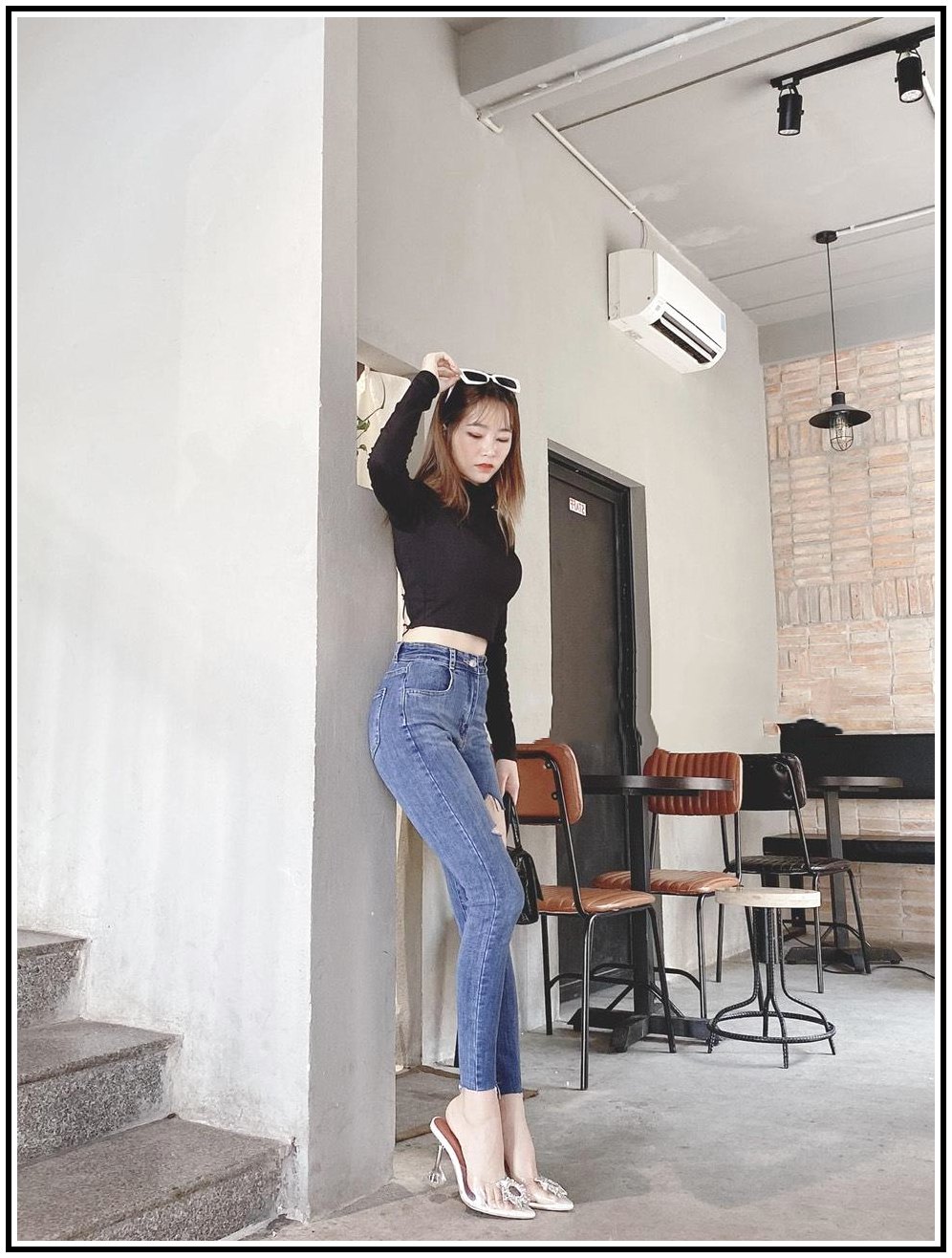 Quần jean nữ lưng cao RÁCH 2 BÊN TO NHỎ XÉ tua lai siêu tôn giáng chất jean giãn O11