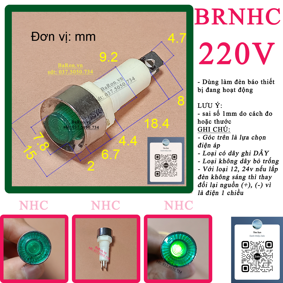 Đèn báo nguồn NHC 12v 24v 220v 380v