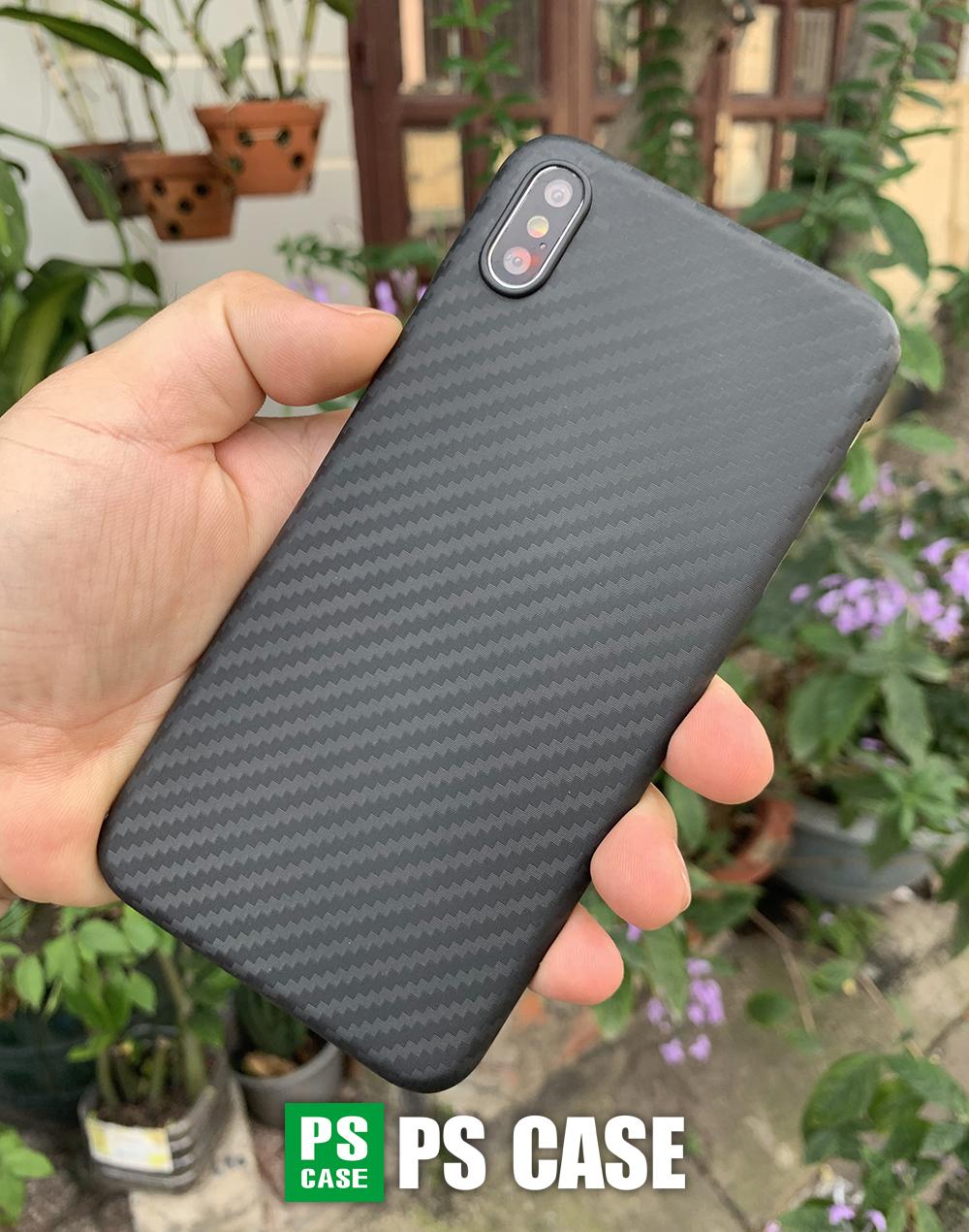 Ốp lưng siêu mỏng, vân carbon dành cho  iPhone XS Max - Màu đen - PS Case Phân Phối
