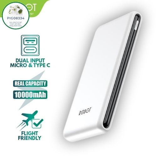 Pin Sạc Dự Phòng 10000mAh ROBOT RT180 1 Output USB & 2 Input Micro/Type-C