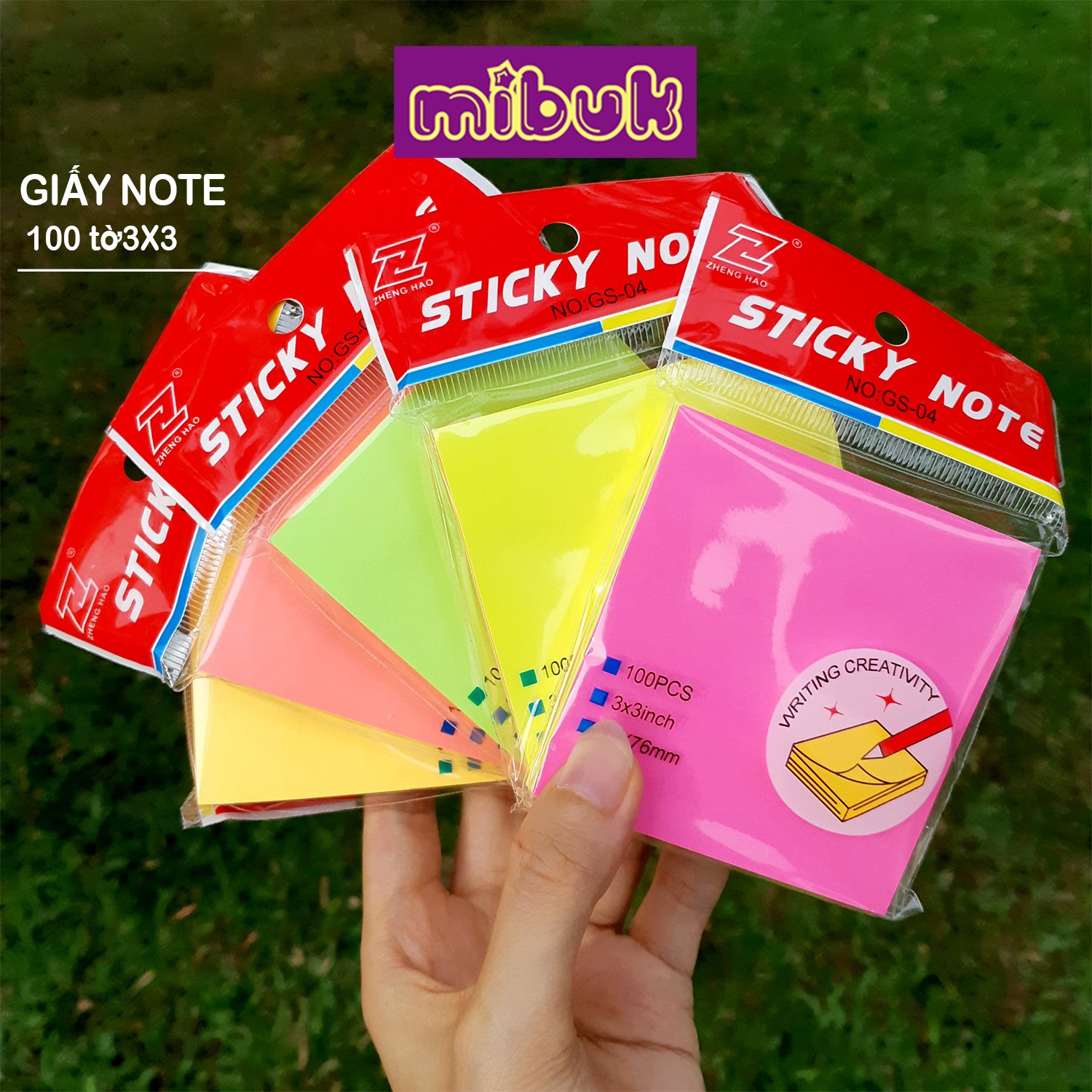 Giấy note 3x3 100 tờ 5 màu nổi bật 76x76 mm