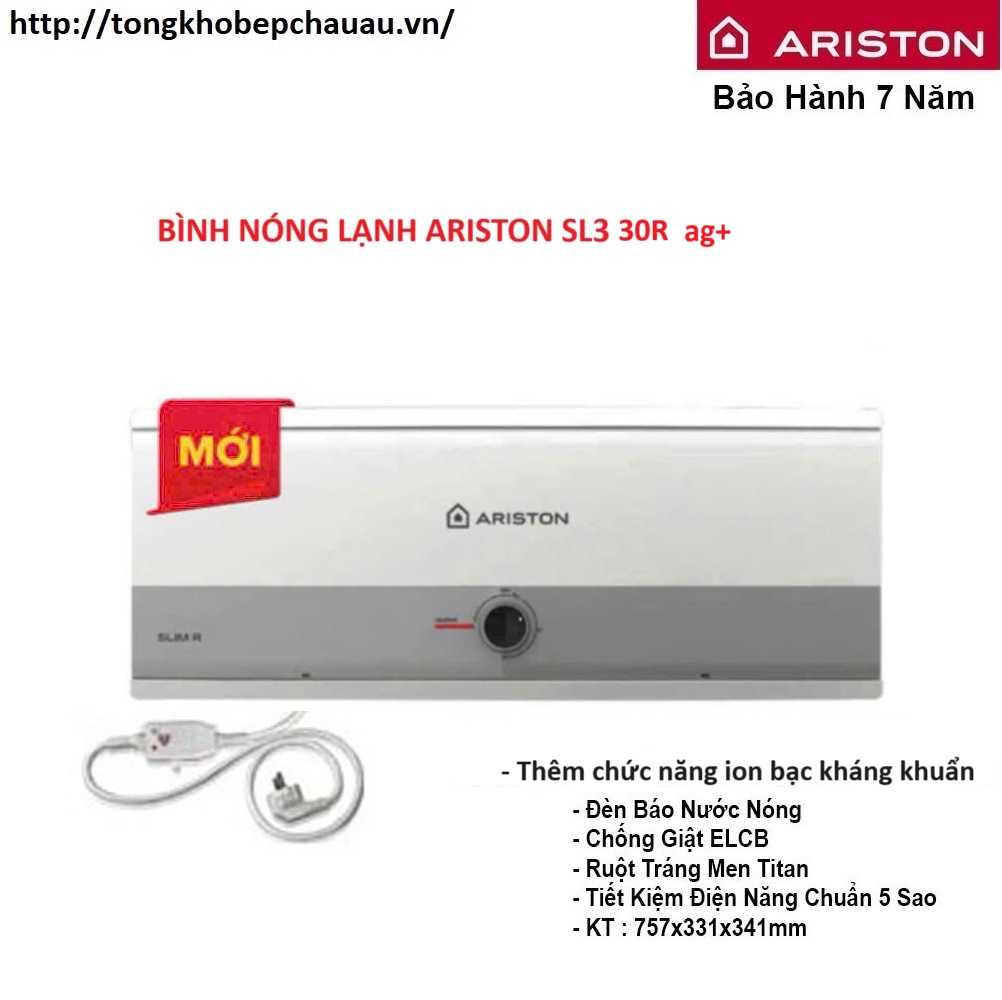 Bình nóng lạnh Ariston 30L ngang kháng khuẩn