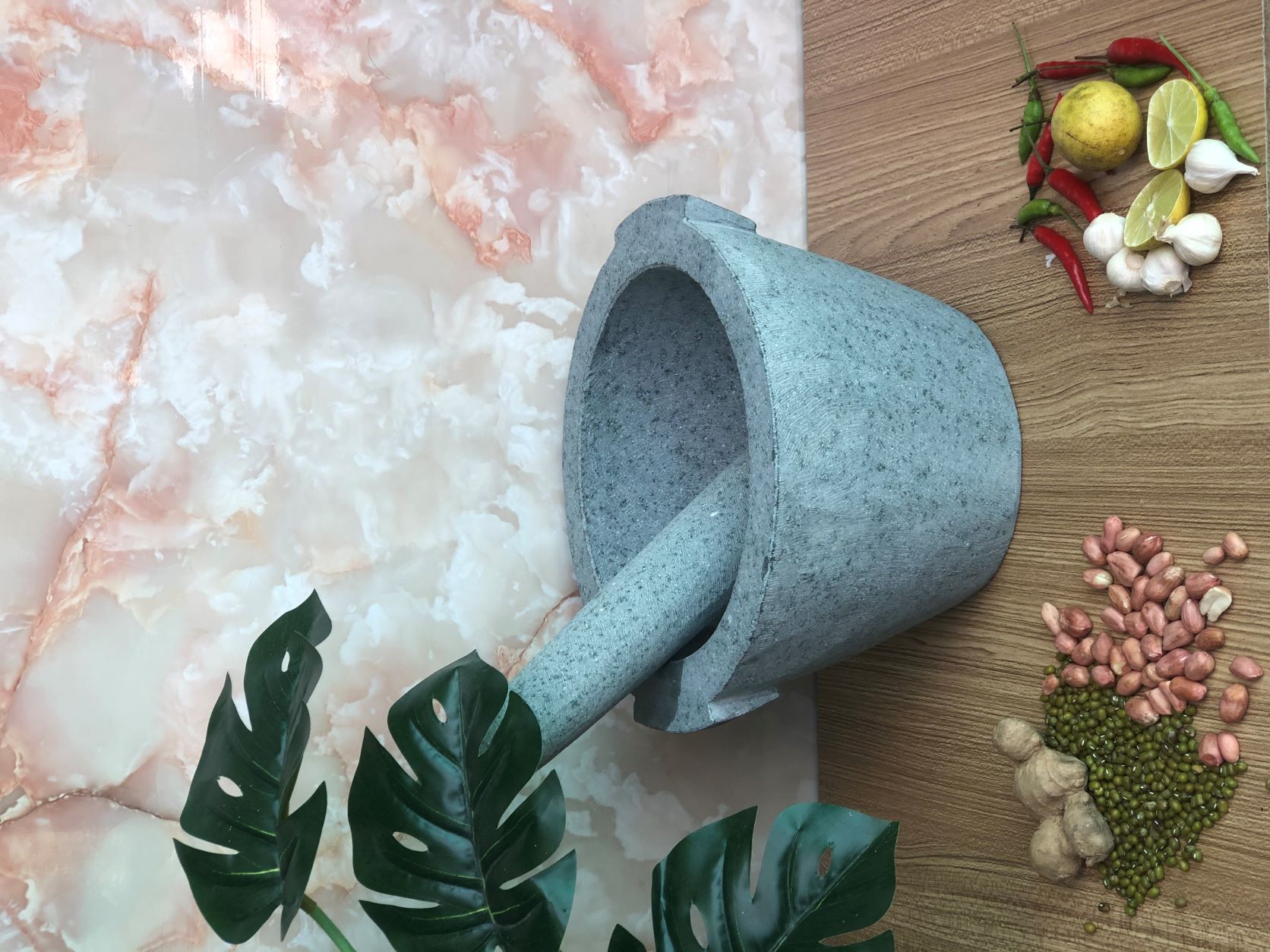 bộ sản phẩm cối đá + chày đá đường kính 22cm