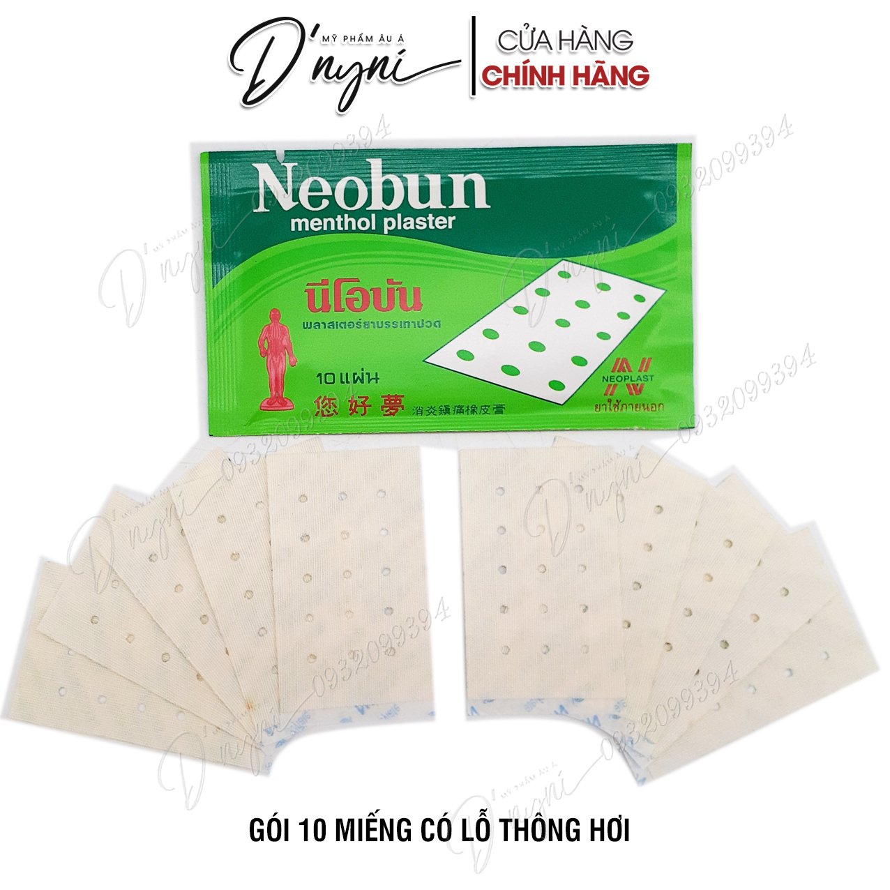 (Gói 10 miếng) Cao Dán Giảm Đau Neobun Menthol Plaster Thái Lan