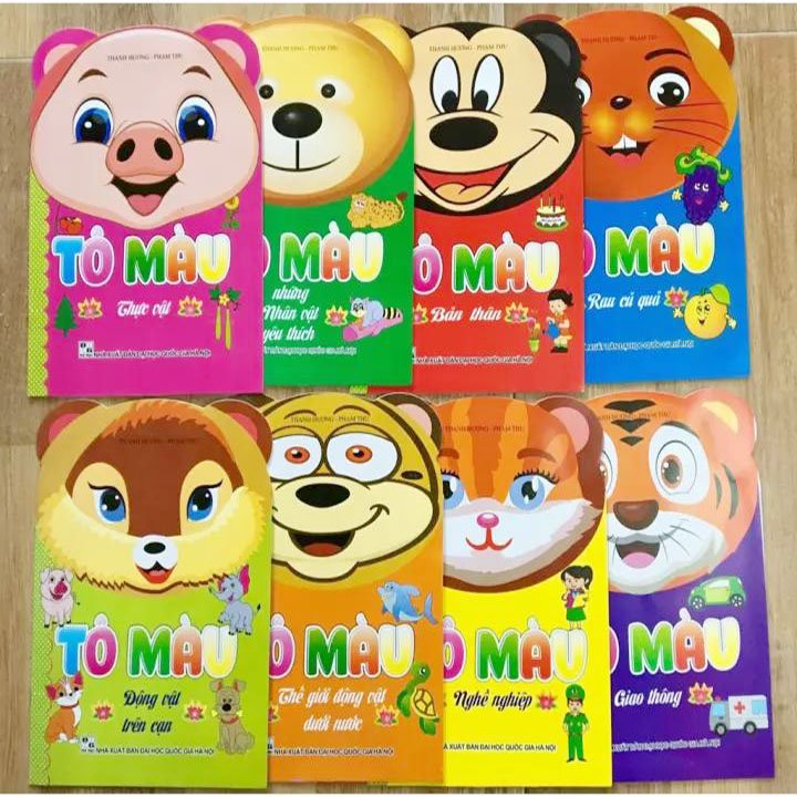 SET 8 CUỐN TẬP TÔ MÀU SONG NGỮ CHo Trẻ Mẫu Giáo Theo Từng CHủ Đề - BỘ 8 Cuốn Tô Màu Song Ngữ