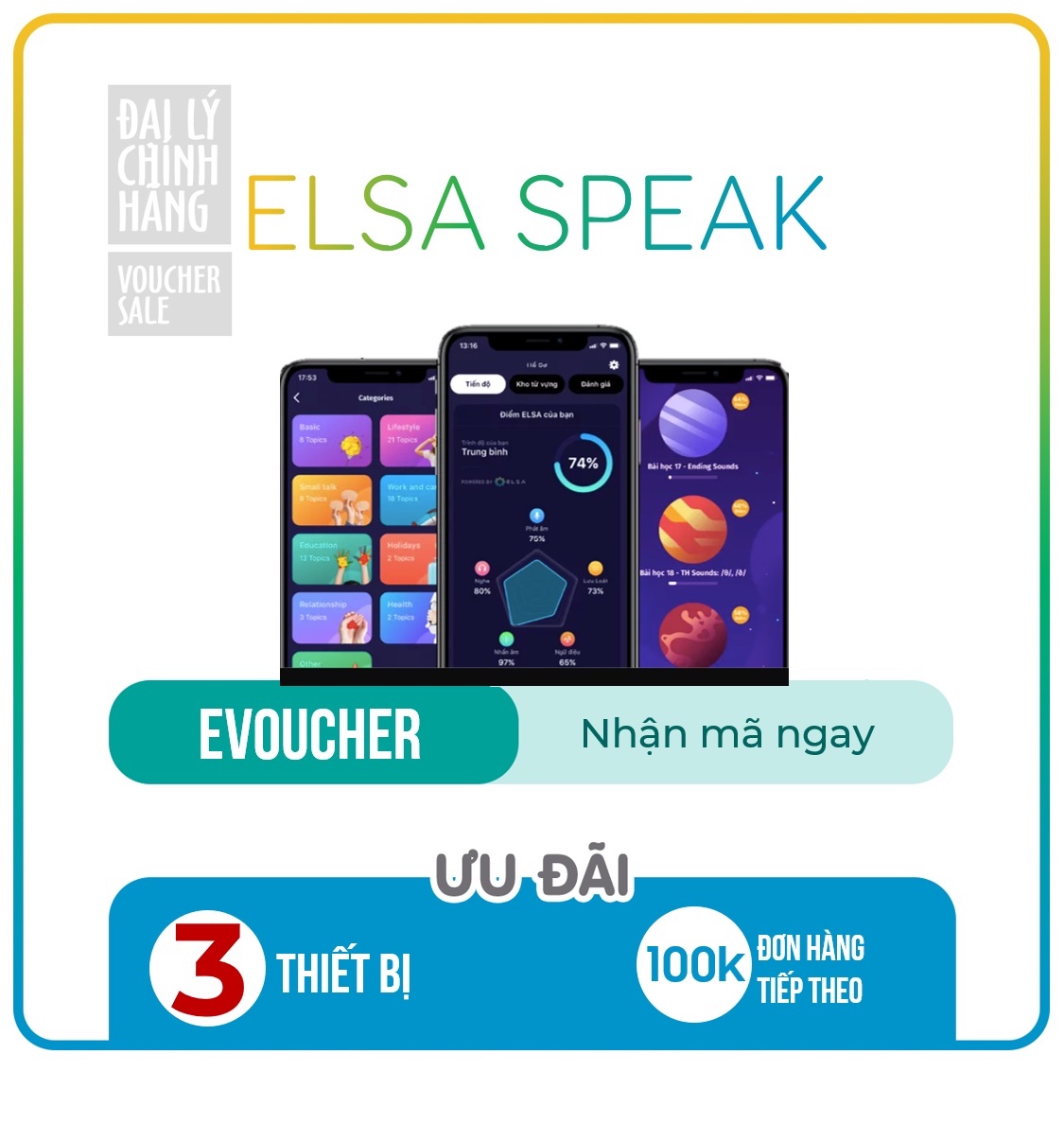 Evoucher Khoá học ELSA SPEAK English Pro - Nói tiếng Anh bản xứ (Trọn đời, 2 năm,1 năm, 6 tháng, 3 tháng)