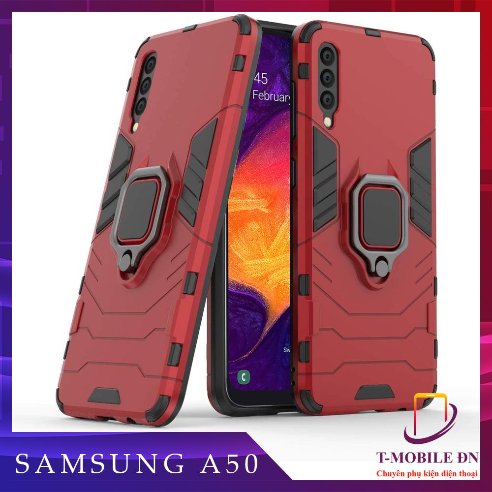 Ốp lưng Samsung A50 chống sốc iron man kèm nhẫn ring chống xem video tiện lợi