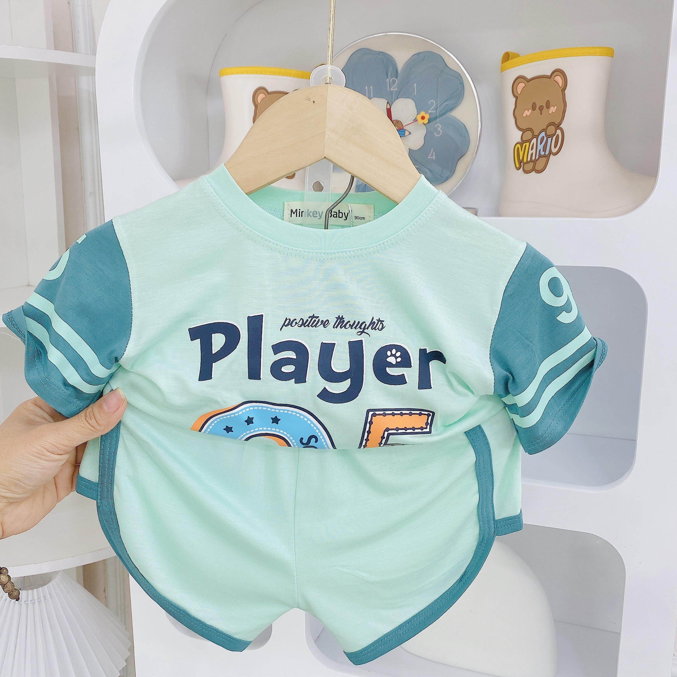 Bộ cộc tay hàng minky mom chất thun lạnh thêu họa tiết hình thú siêu dễ thương cho bé trai bé gái