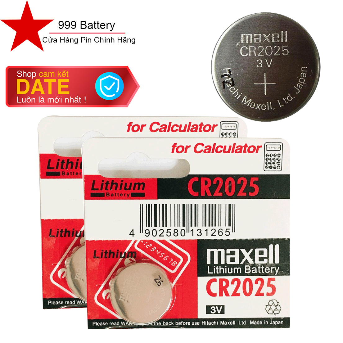 Combo 2 viên pin Cr2025, pin Cmos Maxell lithium 3V